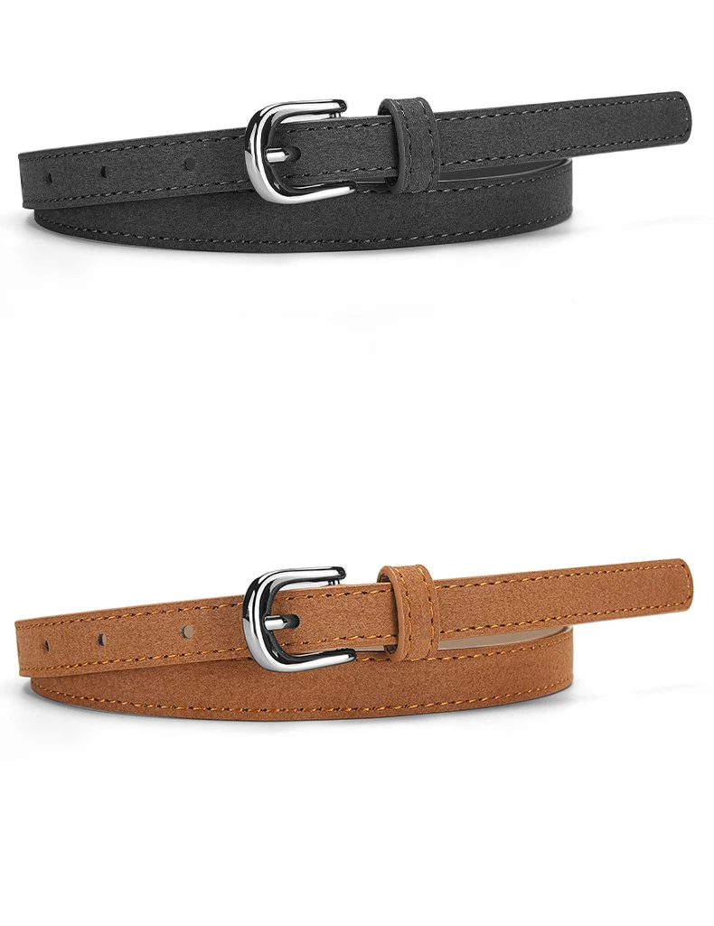 Simple Design For Women's Thin Belt Fashion Casual Versatile Jeans Accessories Girdle Suede Pu Leather Pin Buckle Waistband