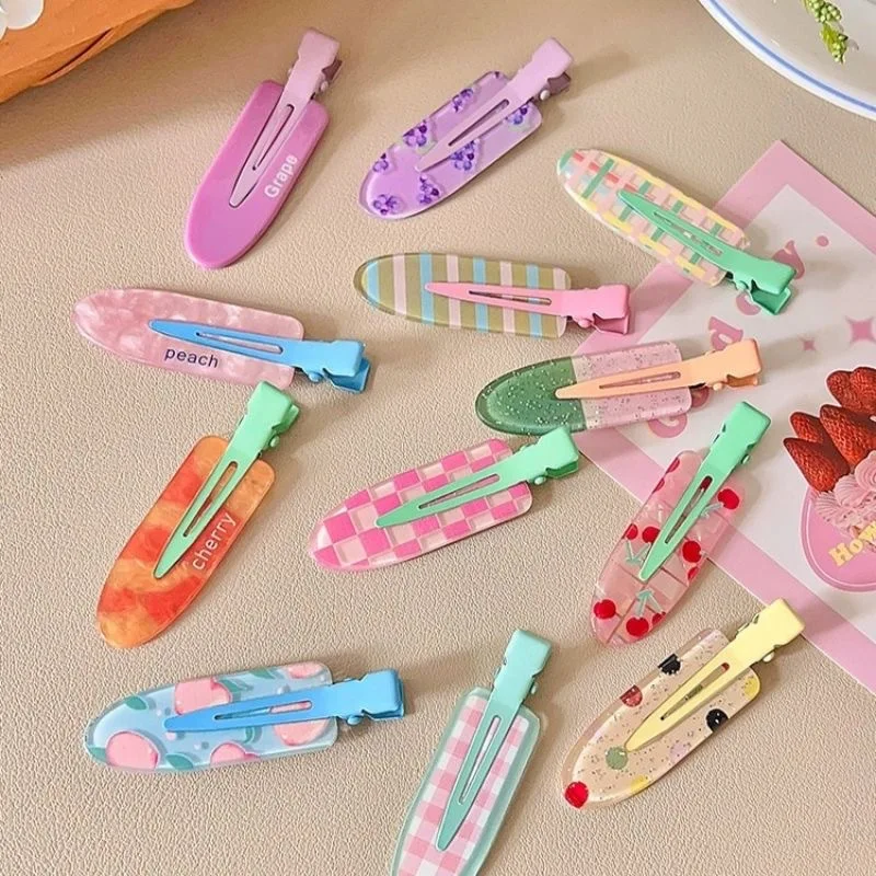2Pcs/Pair Acrylic Sakura Pink Seamless Hair Clip Women No Bend Bangs Clip Duckbill Clip Hairpins Hair Accessories Women Girls