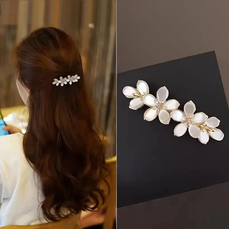 1pcs White Flower Imitation Pearl Hair Clip Boutique Opal Design Stylish Horizontal Clip for Women’s Fashion Hair Accessories