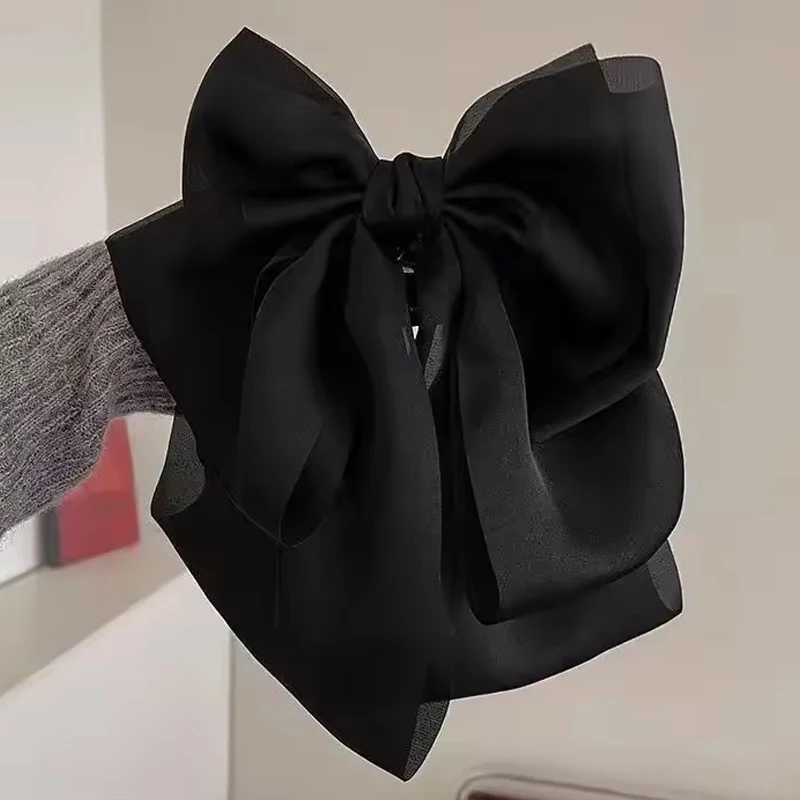 1pc New French Elegant Satin Black Big Bow Hairband High Forehead Wash Hair Band Wrinkle