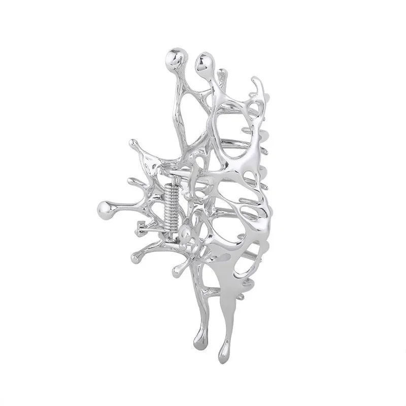 Y2k Geometric Claw Clips Women Large Metal Silver Color Korean Fashion Shark Hair Clips Grab Clamps Girls Hair Accessories