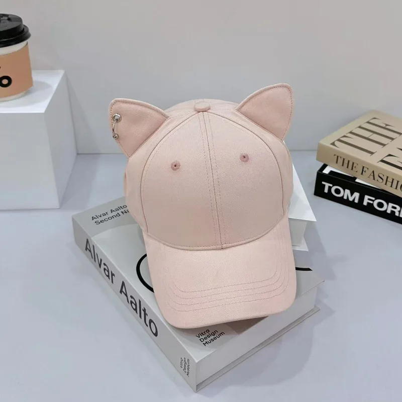 2025New Adjustable Hat Solid Color Cute Cat Ears Baseball Cap Trendy Cartoon Dad Hat Casual Couple Sun Hats For Women