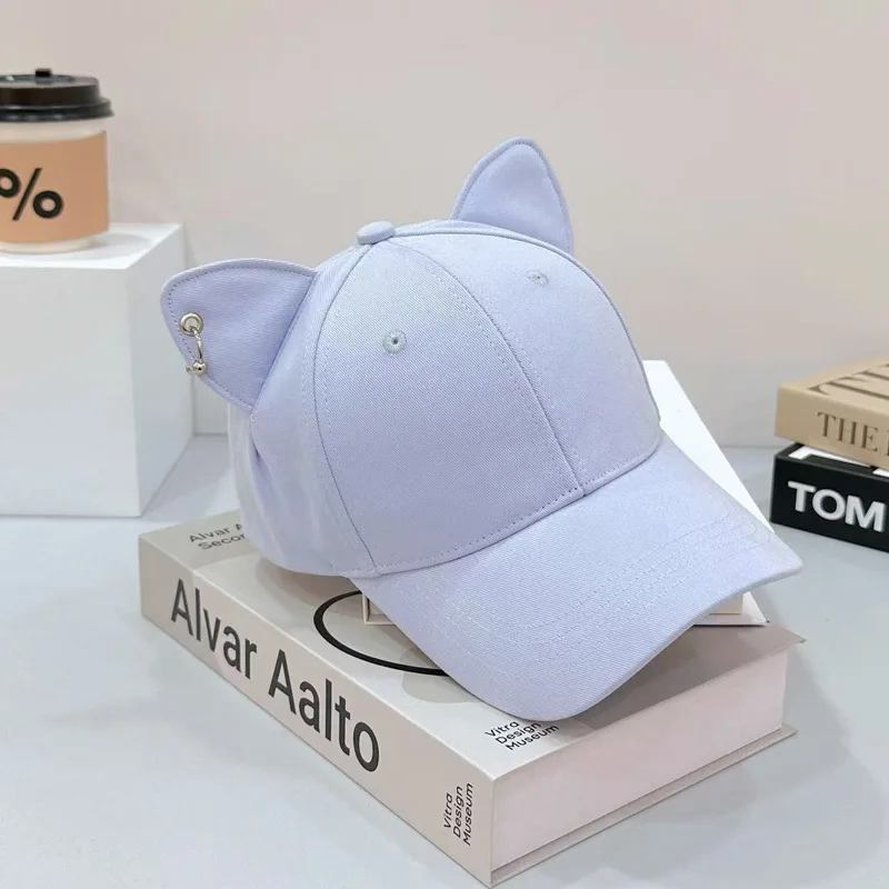 2025New Adjustable Hat Solid Color Cute Cat Ears Baseball Cap Trendy Cartoon Dad Hat Casual Couple Sun Hats For Women