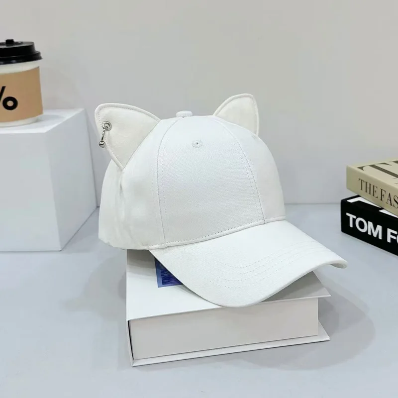 2025New Adjustable Hat Solid Color Cute Cat Ears Baseball Cap Trendy Cartoon Dad Hat Casual Couple Sun Hats For Women