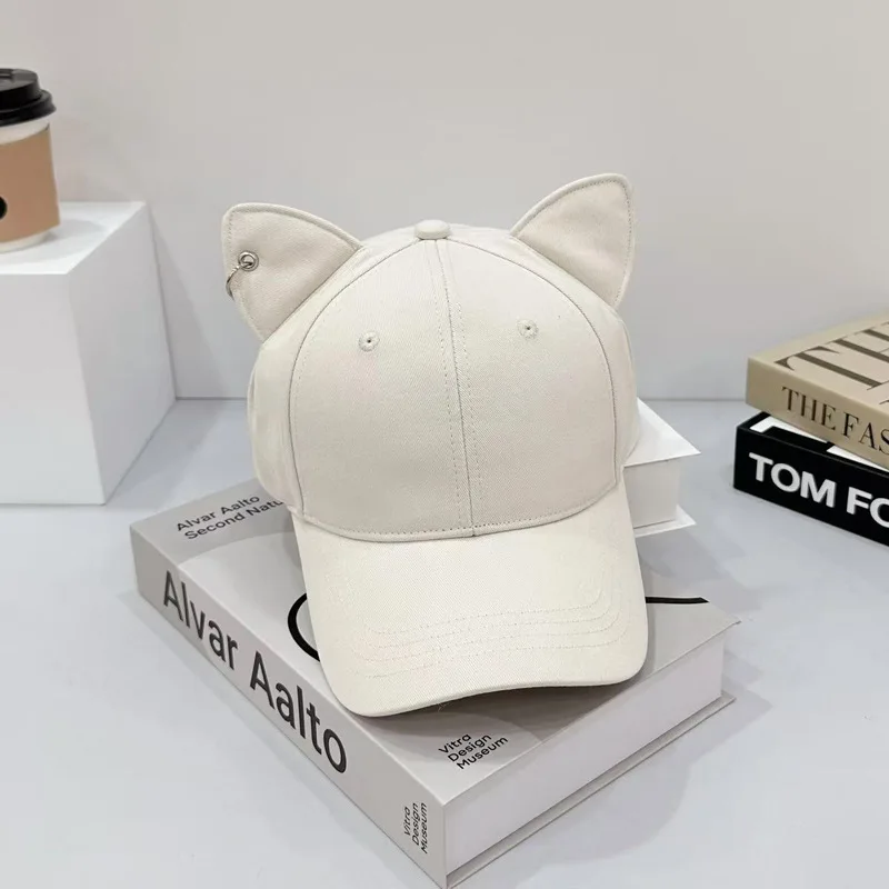 2025New Adjustable Hat Solid Color Cute Cat Ears Baseball Cap Trendy Cartoon Dad Hat Casual Couple Sun Hats For Women