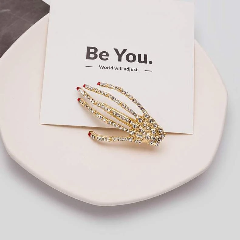 2PC Fashion Alloy Crystal Skeleton Hand Hairpin Hair Side Clips for Women Girls Nightclub Hair Accessories Tool