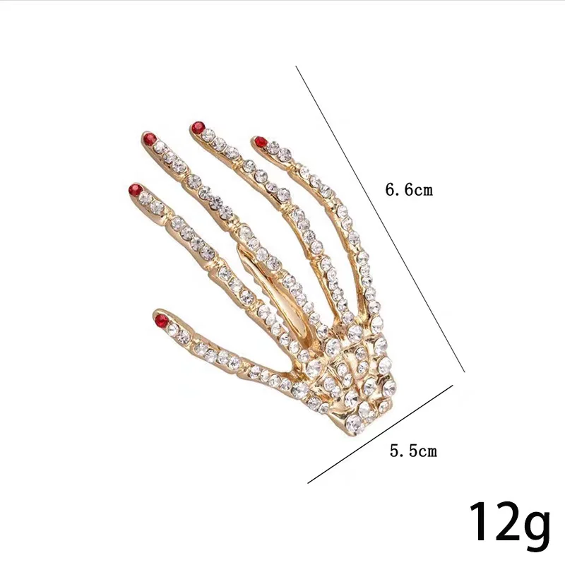 2PC Fashion Alloy Crystal Skeleton Hand Hairpin Hair Side Clips for Women Girls Nightclub Hair Accessories Tool