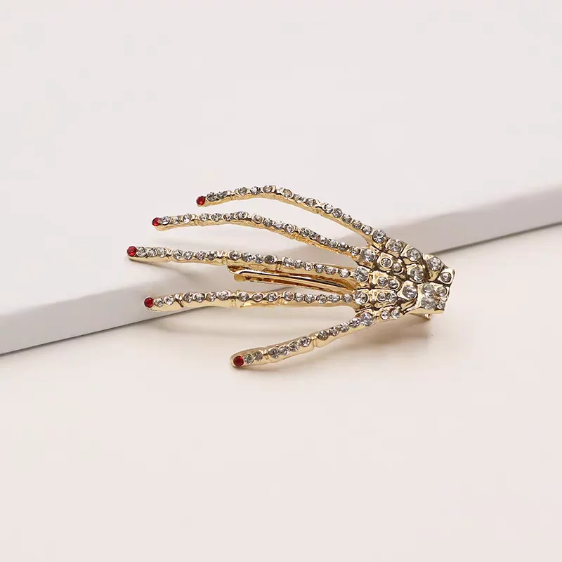 2PC Fashion Alloy Crystal Skeleton Hand Hairpin Hair Side Clips for Women Girls Nightclub Hair Accessories Tool