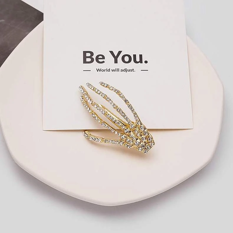2PC Fashion Alloy Crystal Skeleton Hand Hairpin Hair Side Clips for Women Girls Nightclub Hair Accessories Tool