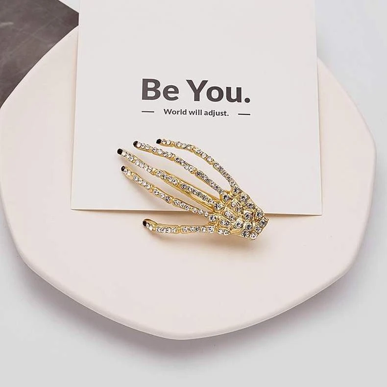 2PC Fashion Alloy Crystal Skeleton Hand Hairpin Hair Side Clips for Women Girls Nightclub Hair Accessories Tool