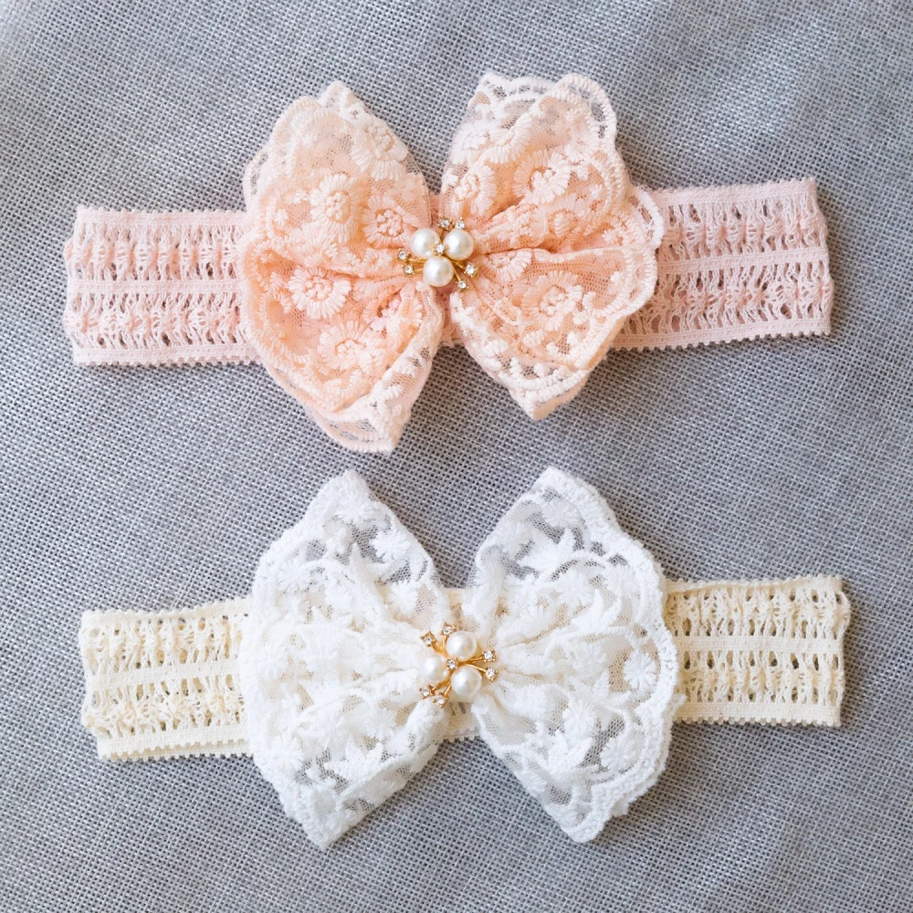 Cute Lace Embroidery Bow Headband For Princess Baby Girls Solid Bow Elasticity Hair Band Luxury Headwear Gifts