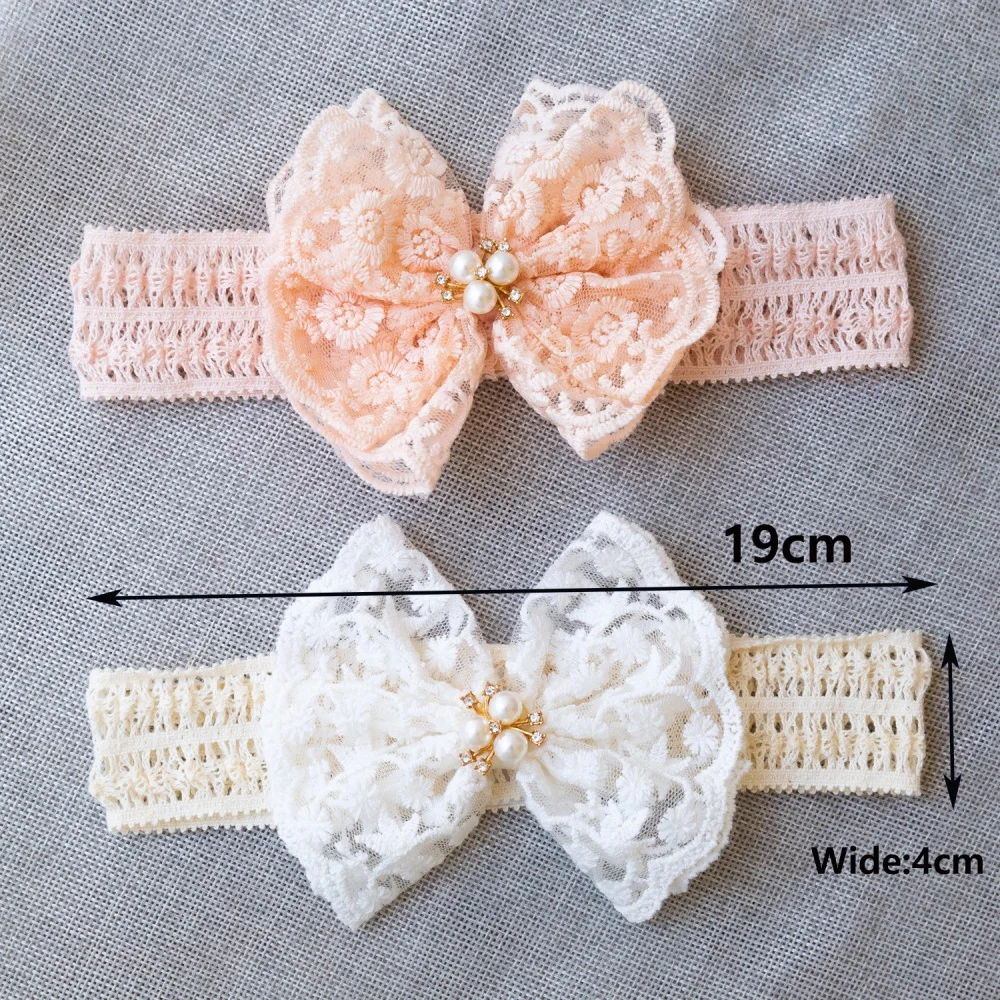 Cute Lace Embroidery Bow Headband For Princess Baby Girls Solid Bow Elasticity Hair Band Luxury Headwear Gifts