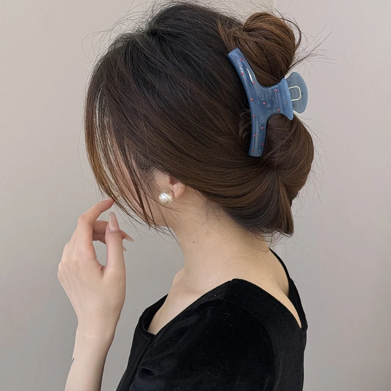 Vintage Hair Clips Korean Blue Polka Dot Red Bow Hair Clip Designer Luxury Shark Clip Women's Headdress Accessories 2025
