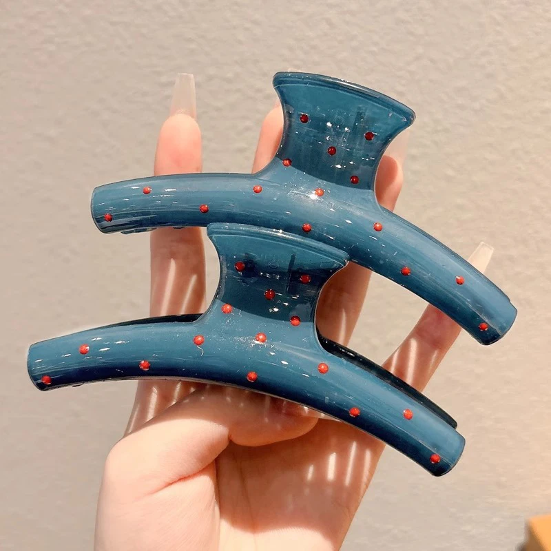 Vintage Hair Clips Korean Blue Polka Dot Red Bow Hair Clip Designer Luxury Shark Clip Women's Headdress Accessories 2025