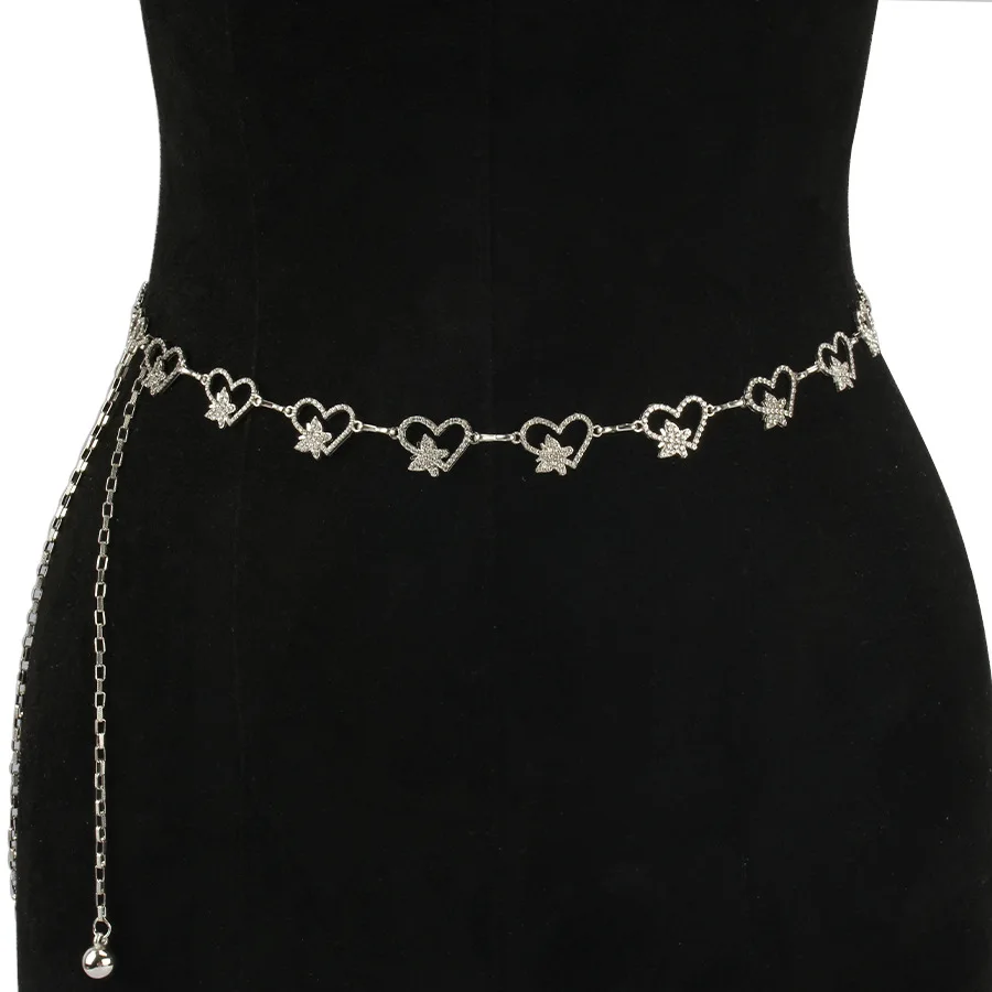Love Butterfly Belt Rhinestone-Metal Gold Silver Carving Chunky Waist Chain Accessories for Women