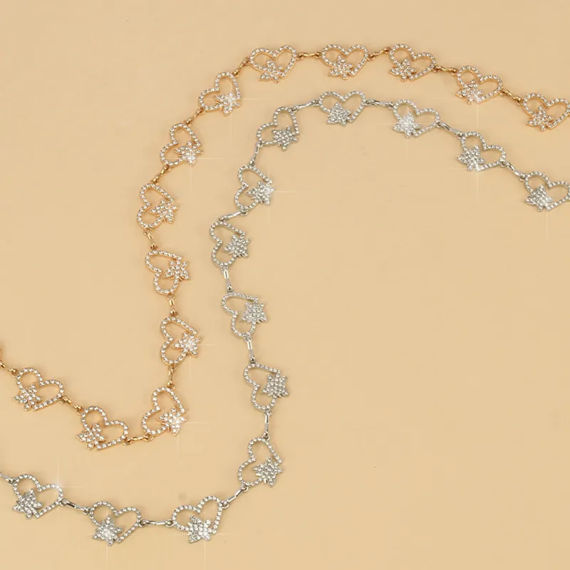 Love Butterfly Belt Rhinestone-Metal Gold Silver Carving Chunky Waist Chain Accessories for Women