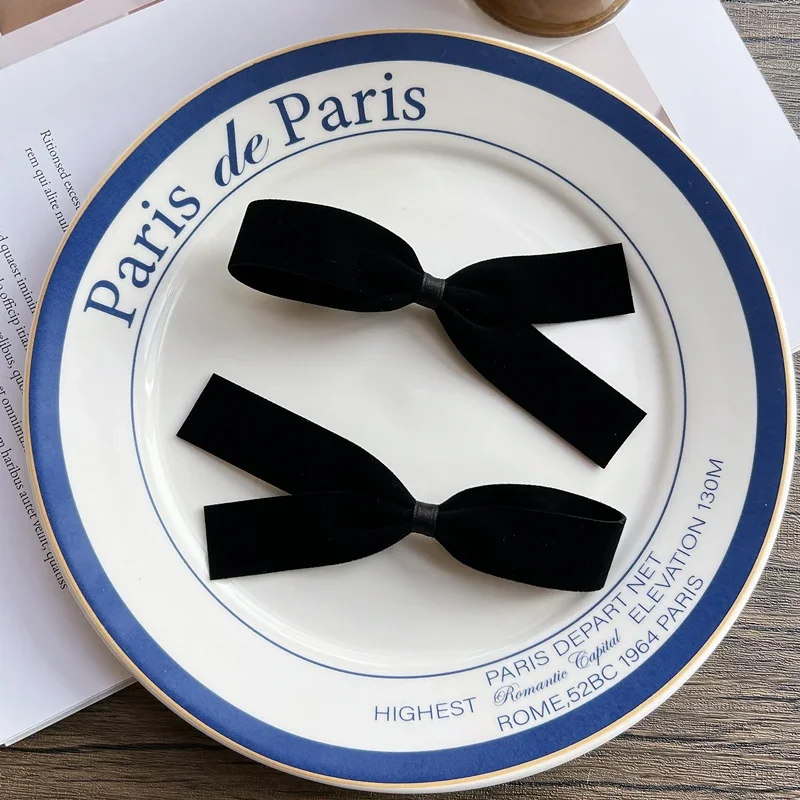 Korean small ribbon bow side clip black velvet hair clip duckbill clip French minimalist temperament bangs clip