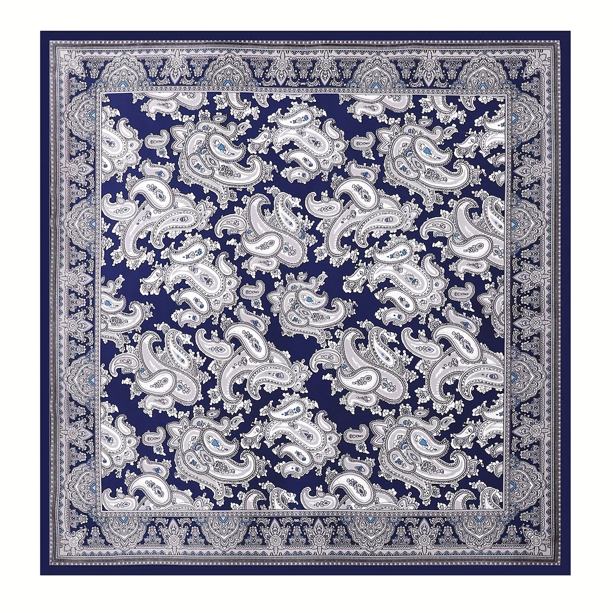 Classic Paisley Print Square Scarf Soft Satin Bandana Vintage Windproof Head Wrap Casual Shawl Imitation Silk Travel Beach Towel