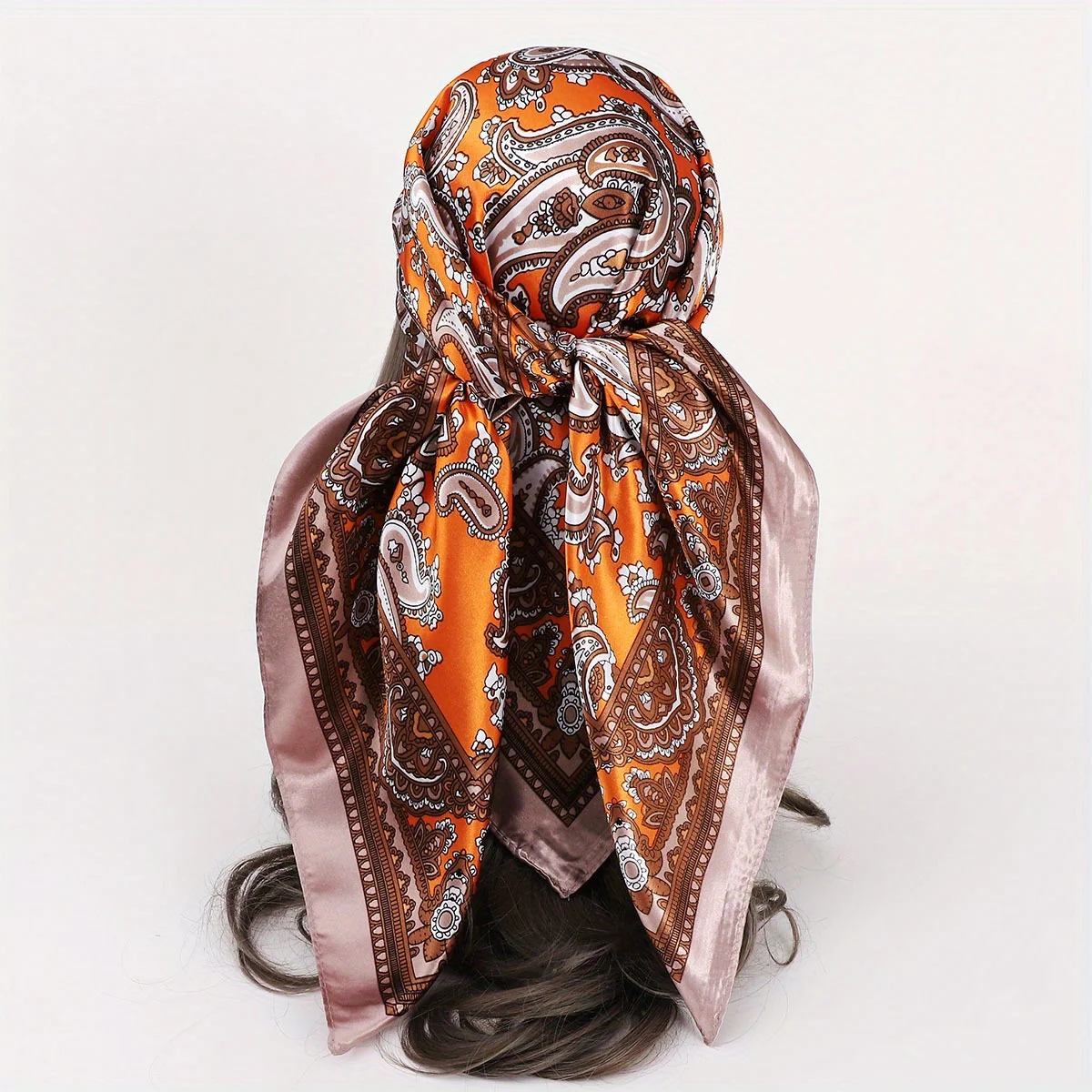 Classic Paisley Print Square Scarf Soft Satin Bandana Vintage Windproof Head Wrap Casual Shawl Imitation Silk Travel Beach Towel