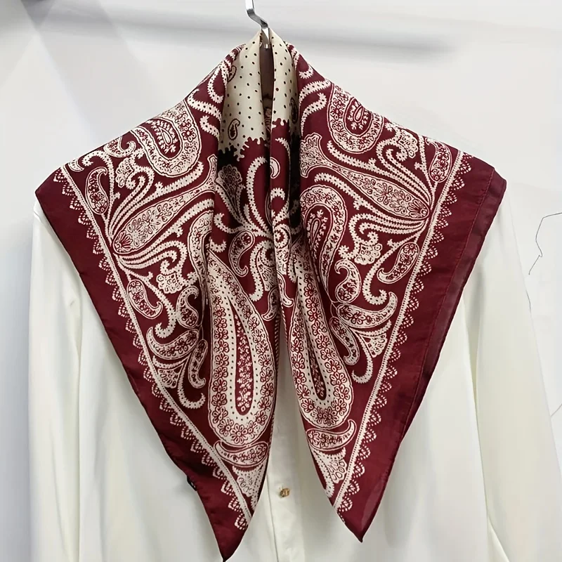 2025 New Paisley Print Small Square Scarf Soft Satin Silk-like Thin Neck Scarf Mature Style Sunscreen Headscarf For Women