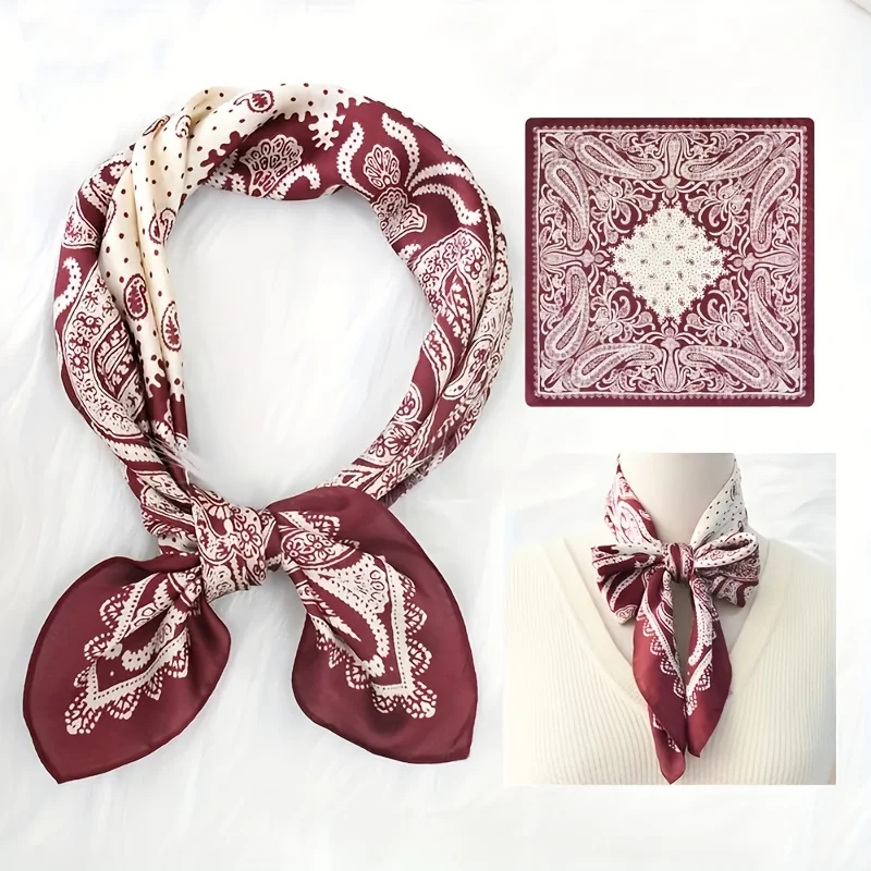 2025 New Paisley Print Small Square Scarf Soft Satin Silk-like Thin Neck Scarf Mature Style Sunscreen Headscarf For Women