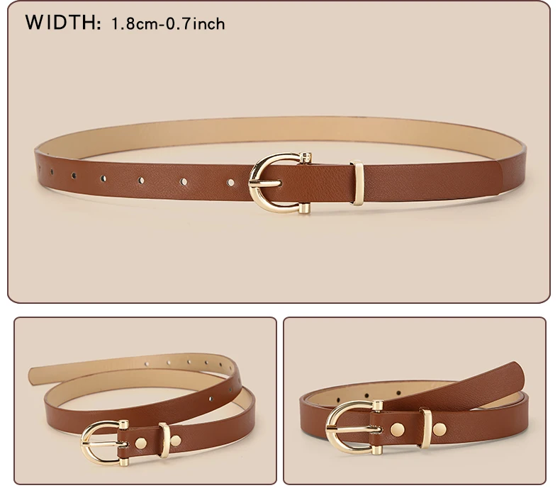 5pcs PU Leather Belts For Women Skinny Waist Belts With Metal Buckle Solid Color Simple Pin Buckle Thin Belt For Jeans Dresses