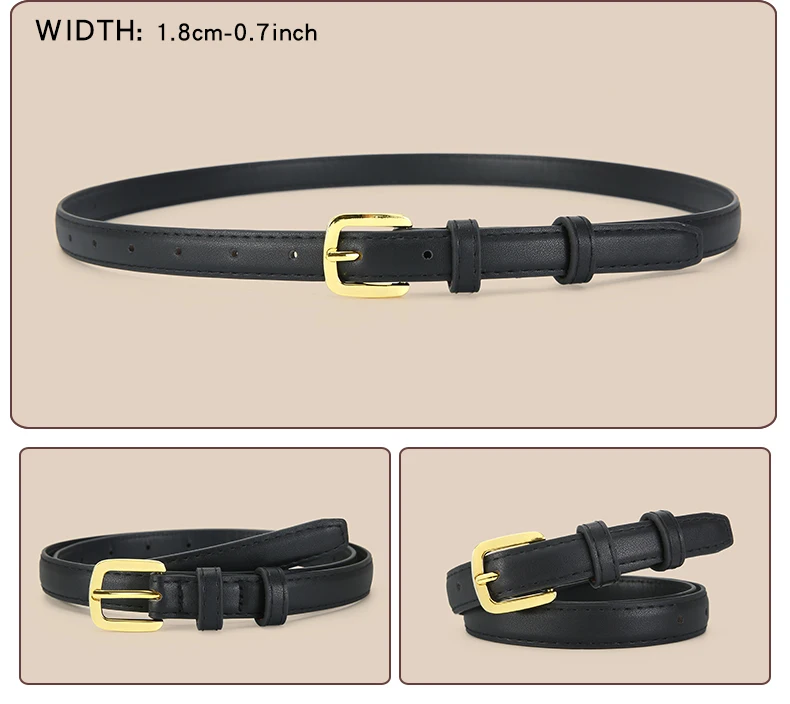 5pcs PU Leather Belts For Women Skinny Waist Belts With Metal Buckle Solid Color Simple Pin Buckle Thin Belt For Jeans Dresses