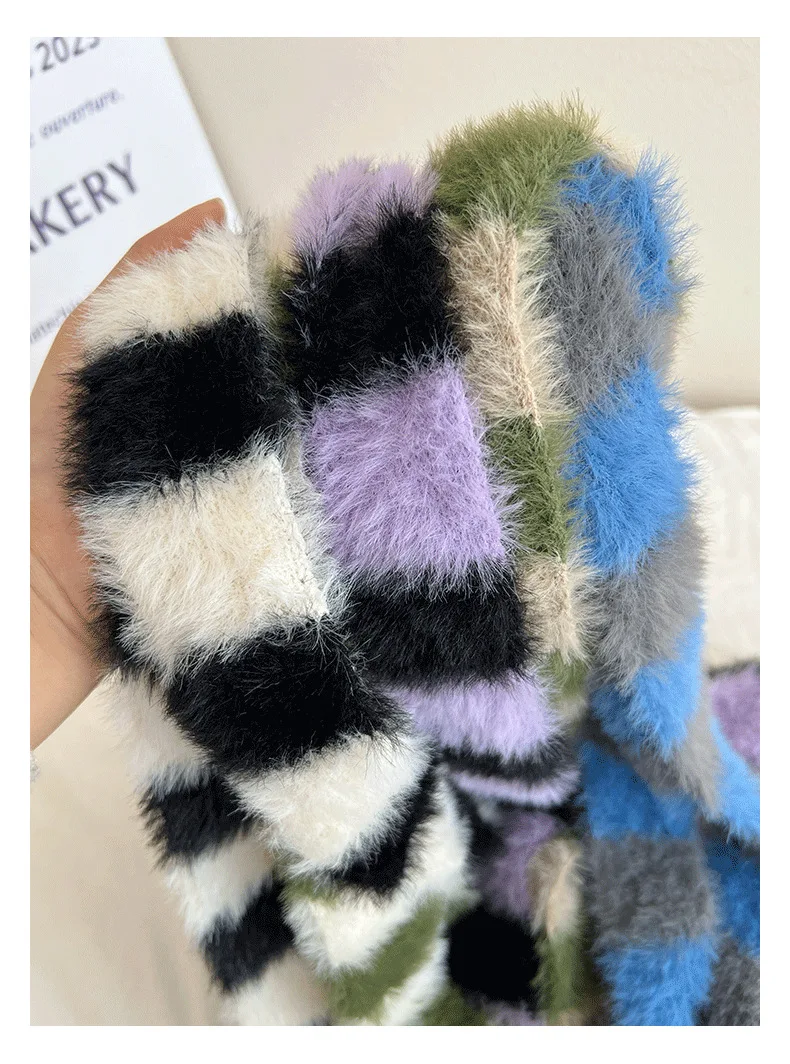 Striped Plush Scarf Women's Niche Design Sense Spice Girl Versatile Decoration Korean Version Thin and Narrow Long Scarf