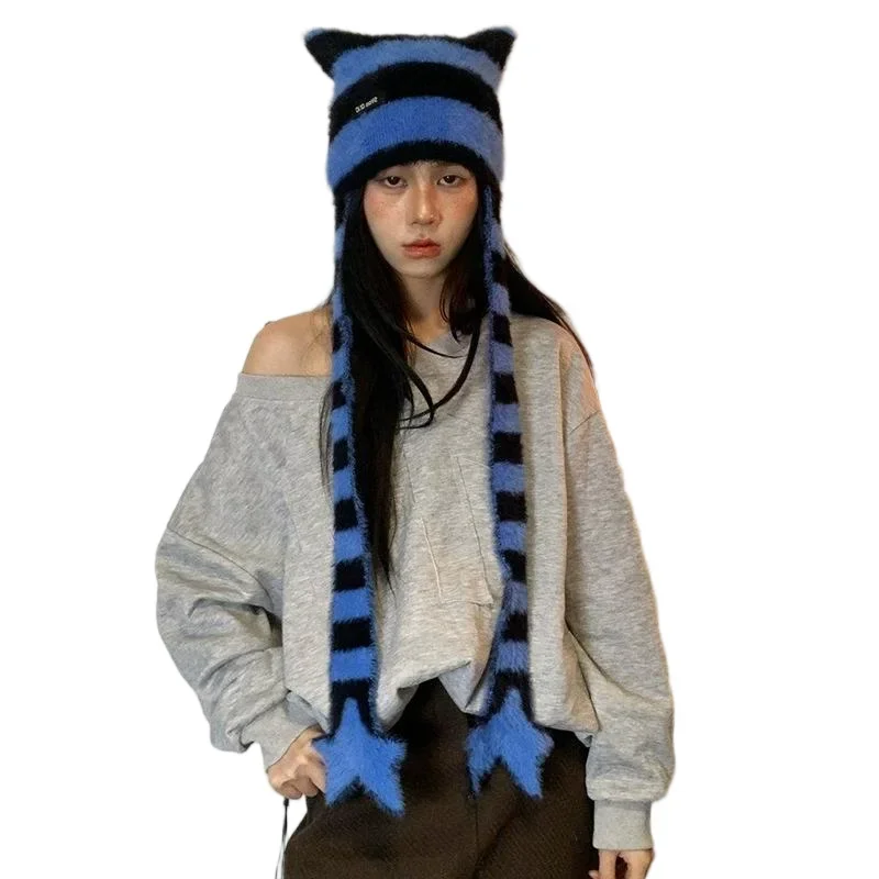 Striped Plush Scarf Women's Niche Design Sense Spice Girl Versatile Decoration Korean Version Thin and Narrow Long Scarf