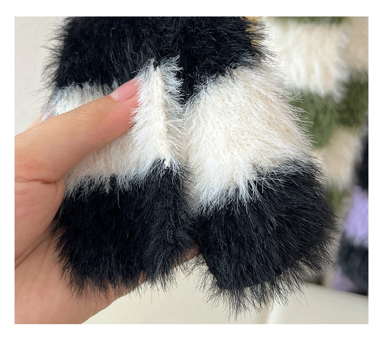 Striped Plush Scarf Women's Niche Design Sense Spice Girl Versatile Decoration Korean Version Thin and Narrow Long Scarf