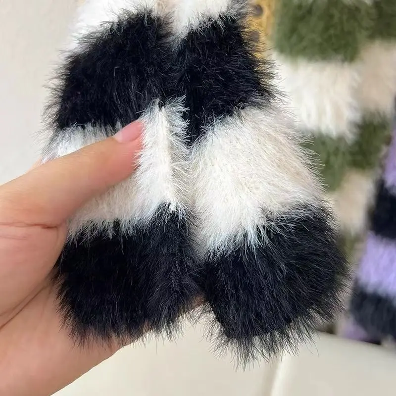 Striped Plush Scarf Women's Niche Design Sense Spice Girl Versatile Decoration Korean Version Thin and Narrow Long Scarf