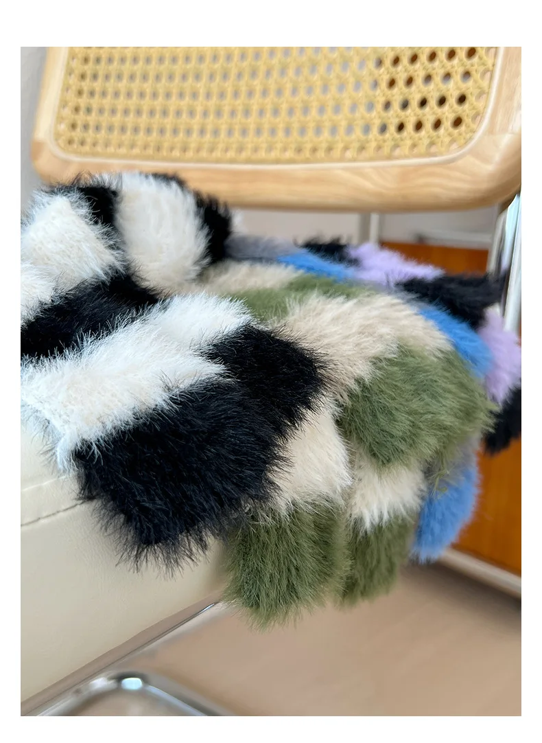 Striped Plush Scarf Women's Niche Design Sense Spice Girl Versatile Decoration Korean Version Thin and Narrow Long Scarf