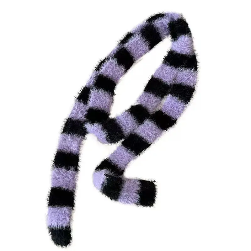 Striped Plush Scarf Women's Niche Design Sense Spice Girl Versatile Decoration Korean Version Thin and Narrow Long Scarf