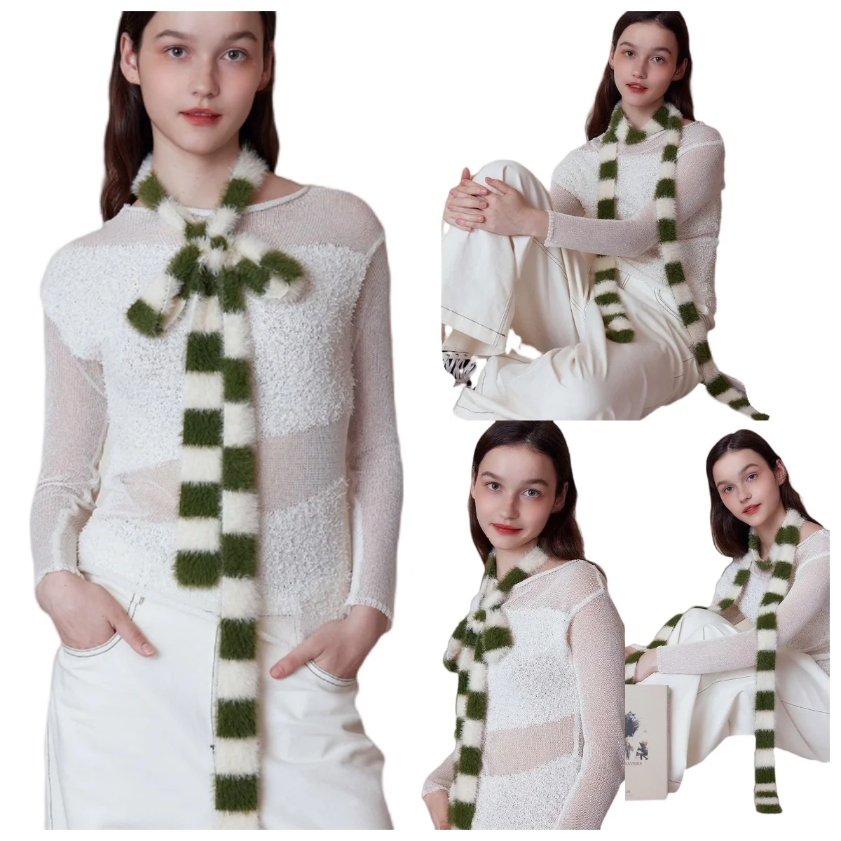 Striped Plush Scarf Women's Niche Design Sense Spice Girl Versatile Decoration Korean Version Thin and Narrow Long Scarf