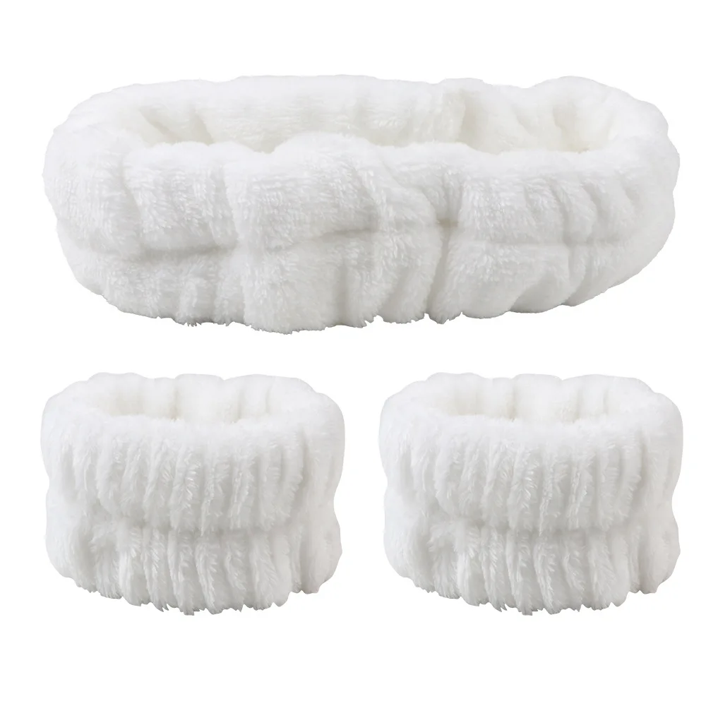 Velvet soft elastic headband face washing and makeup headband hair tie face washing waterproof wrist strap and heanband set