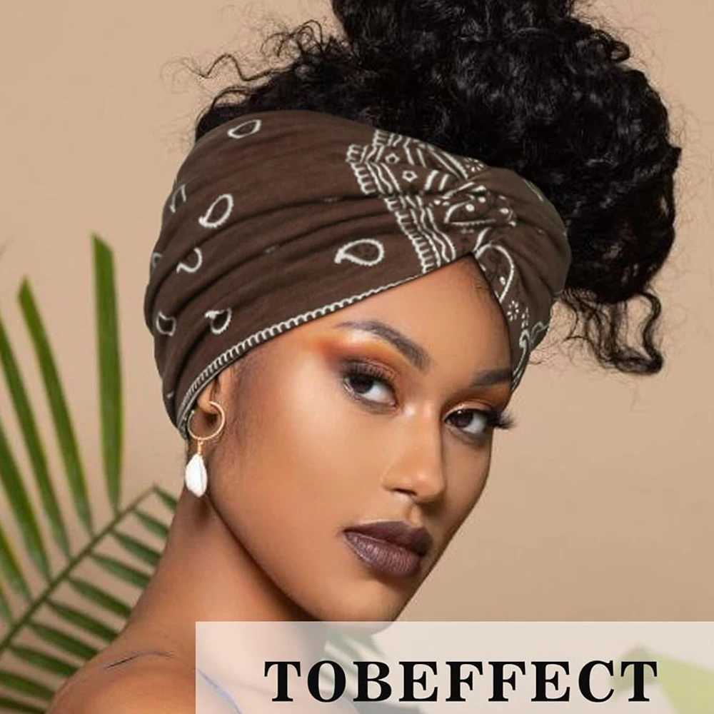 Boho Wide Knotted Headband Soft Elastic Printed Turban Hairband For Women Girls Sport Yoga Workout Summer Beach Headwear