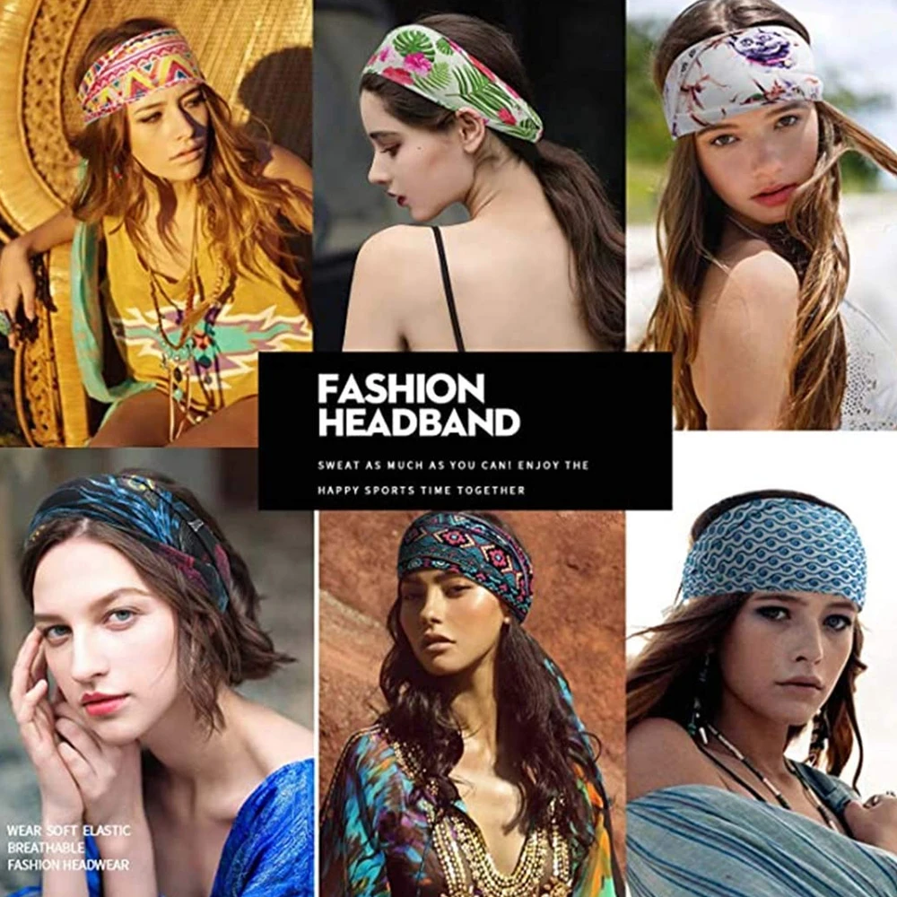 Boho Wide Knotted Headband Soft Elastic Printed Turban Hairband For Women Girls Sport Yoga Workout Summer Beach Headwear