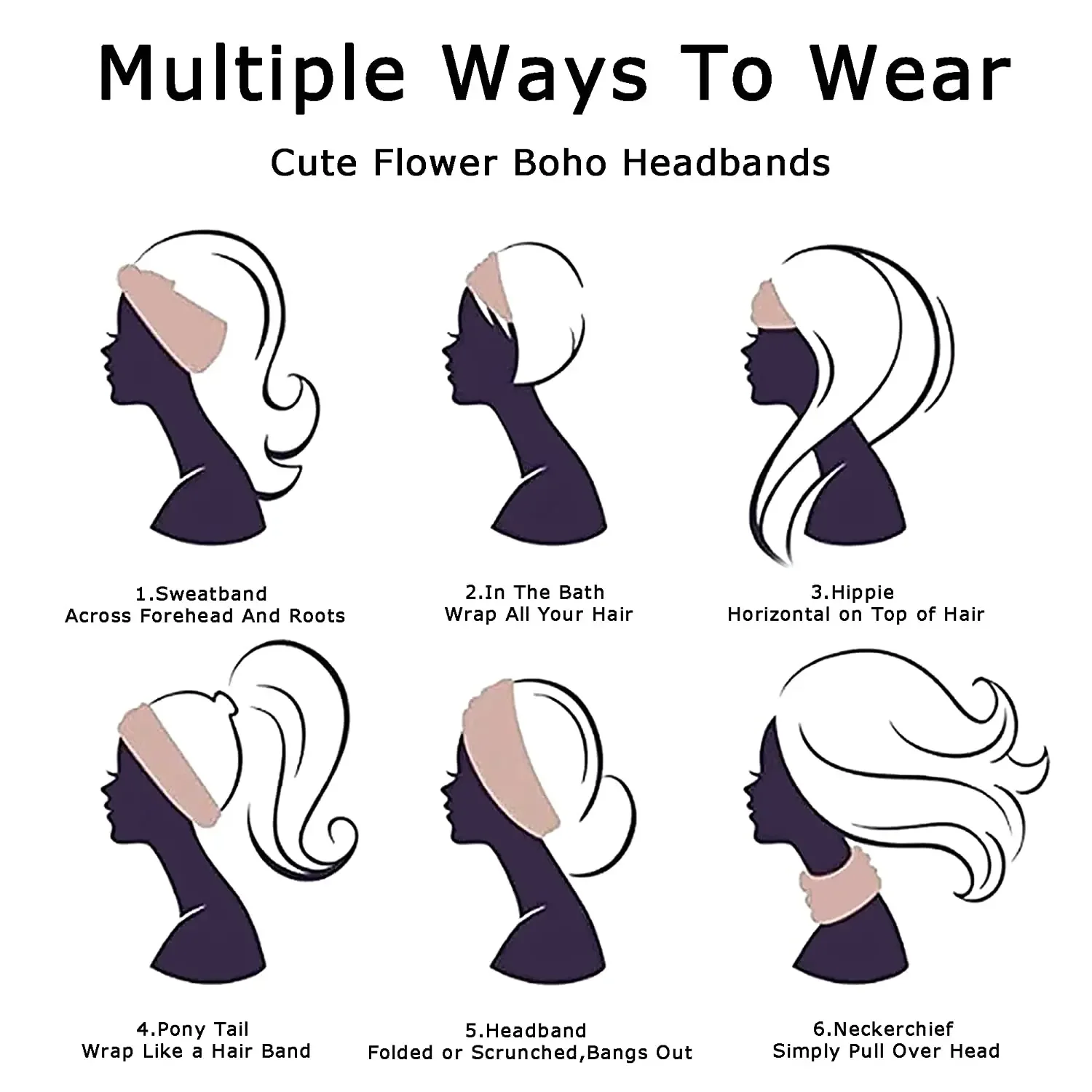Boho Wide Knotted Headband Soft Elastic Printed Turban Hairband For Women Girls Sport Yoga Workout Summer Beach Headwear
