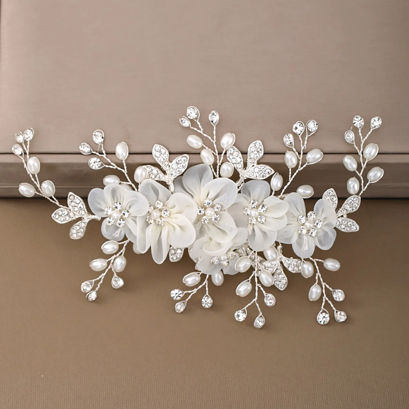 Korean Style Floral Hair Comb Water Diamond Silk Flower Elegant Hairpin For Women Girls Wedding Metal Jewelry Hair Accessories