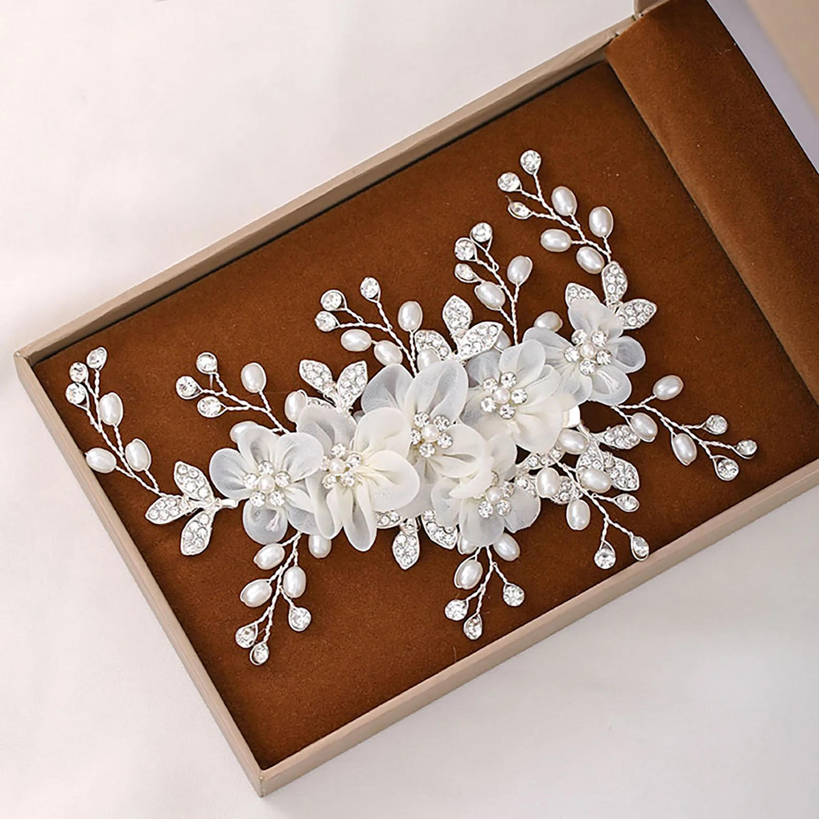 Korean Style Floral Hair Comb Water Diamond Silk Flower Elegant Hairpin For Women Girls Wedding Metal Jewelry Hair Accessories