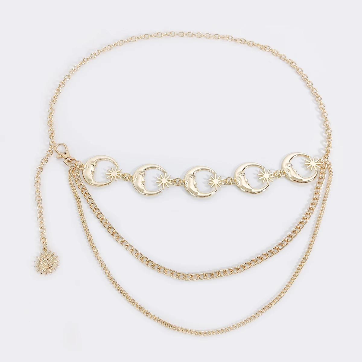 Fashion Vintage Gold Chain Belt Female Goth Moon Metal Designer Belts For Women High Quality Female Waist Tassle Goth Dress Cors