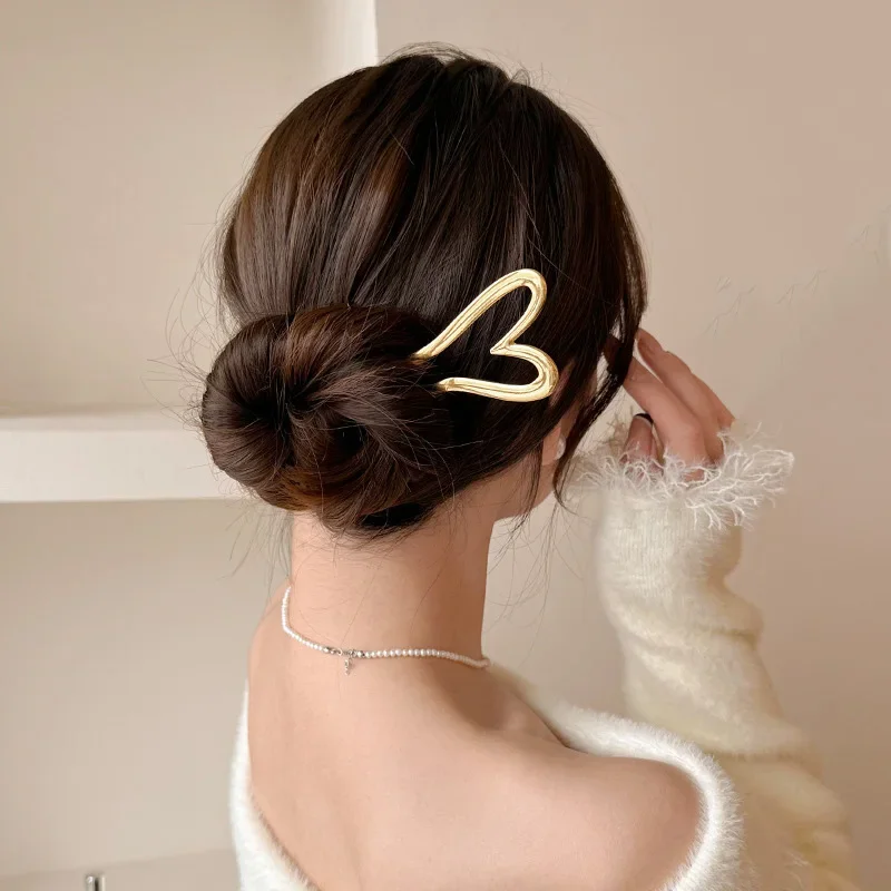 Korean New Hairpin Hair Sticks Heart Geometric Metal Trendy Metal Hair Accessories Headwear Hairstyle For Women Girls Jewelry