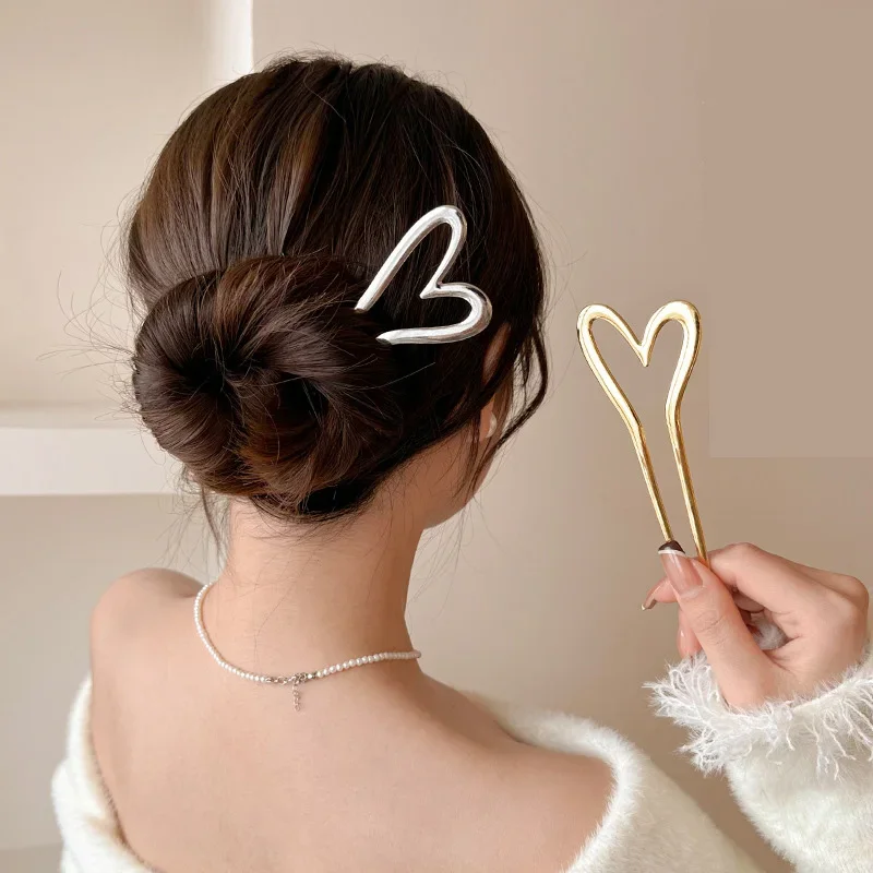Korean New Hairpin Hair Sticks Heart Geometric Metal Trendy Metal Hair Accessories Headwear Hairstyle For Women Girls Jewelry