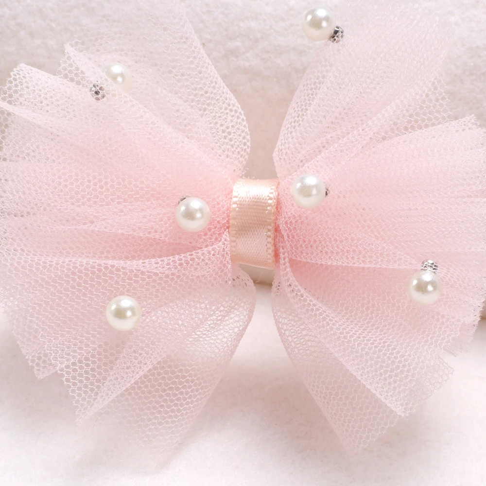 2Pcs Puffy Netting Hair Clips Bubble Cute Sweet Pink Pearl Bow Barrettes For Baby Girl Children School Play Headwear Accessories