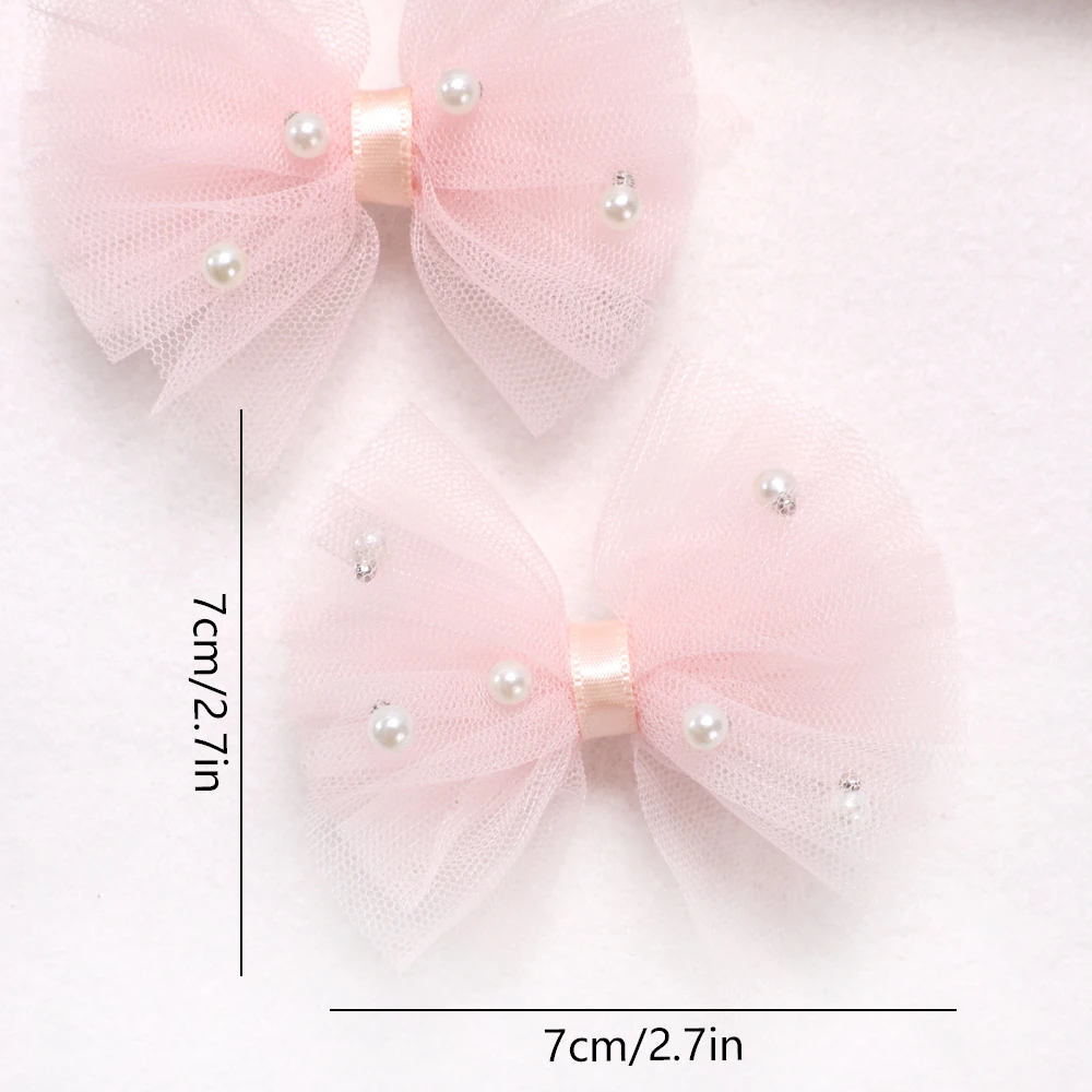 2Pcs Puffy Netting Hair Clips Bubble Cute Sweet Pink Pearl Bow Barrettes For Baby Girl Children School Play Headwear Accessories