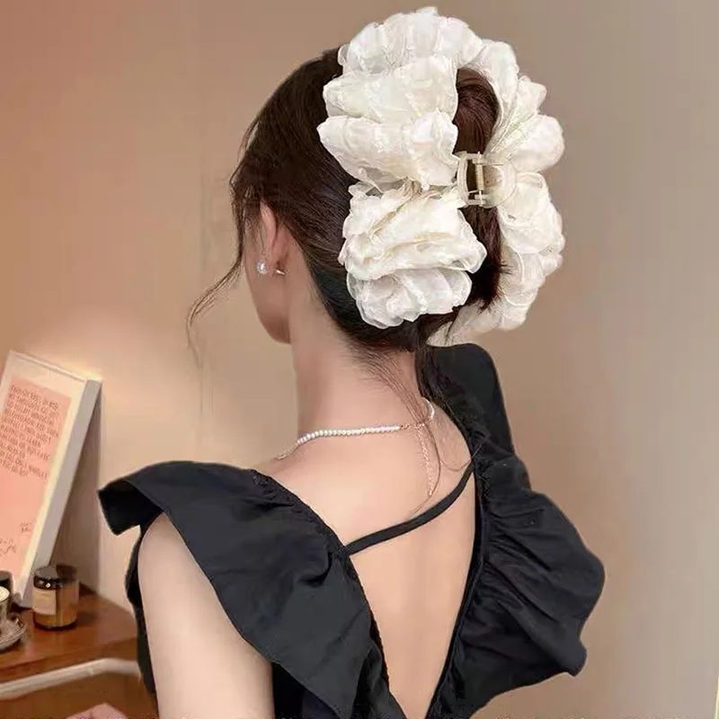 Elegant Chiffon Flower Bow Hair Claw For Women Sweet Large Shark Hair Clip Crab Hairpin Hairgrip Headwear Girls Hair Accessories