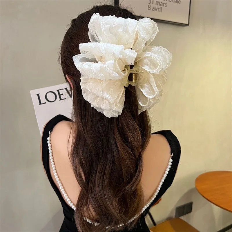 Elegant Chiffon Flower Bow Hair Claw For Women Sweet Large Shark Hair Clip Crab Hairpin Hairgrip Headwear Girls Hair Accessories