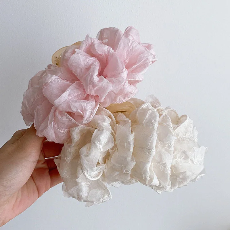 Elegant Chiffon Flower Bow Hair Claw For Women Sweet Large Shark Hair Clip Crab Hairpin Hairgrip Headwear Girls Hair Accessories