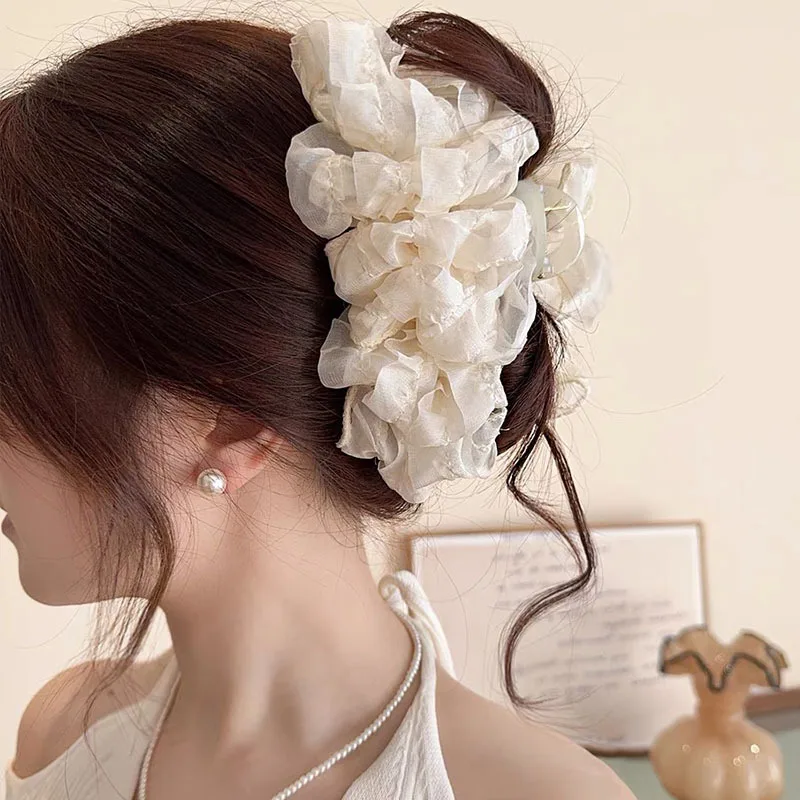 Elegant Chiffon Flower Bow Hair Claw For Women Sweet Large Shark Hair Clip Crab Hairpin Hairgrip Headwear Girls Hair Accessories
