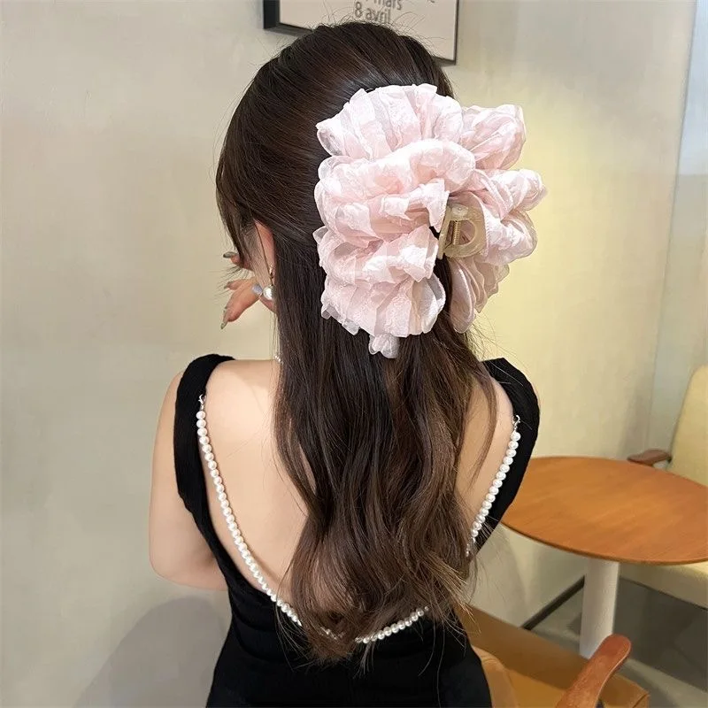 Elegant Chiffon Flower Bow Hair Claw For Women Sweet Large Shark Hair Clip Crab Hairpin Hairgrip Headwear Girls Hair Accessories
